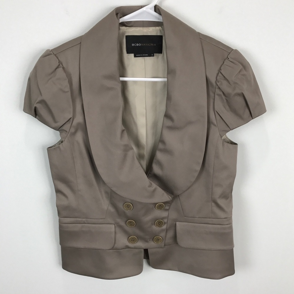 BcbgMaxAzria Womens Double Breasted Tan SS Jacket